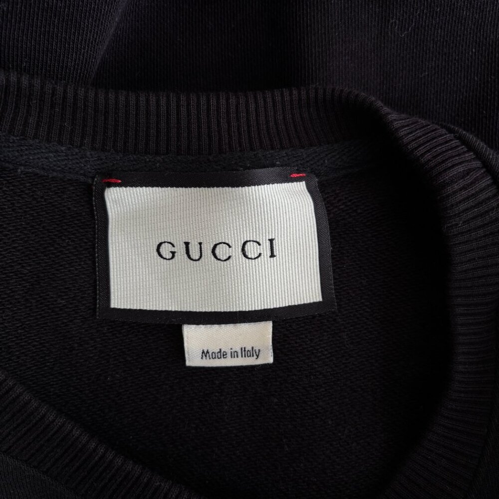 GUCCI Men's Black Leopard Appliqué Logo Print Crewneck Sweatshirt - Picture 5 of 7